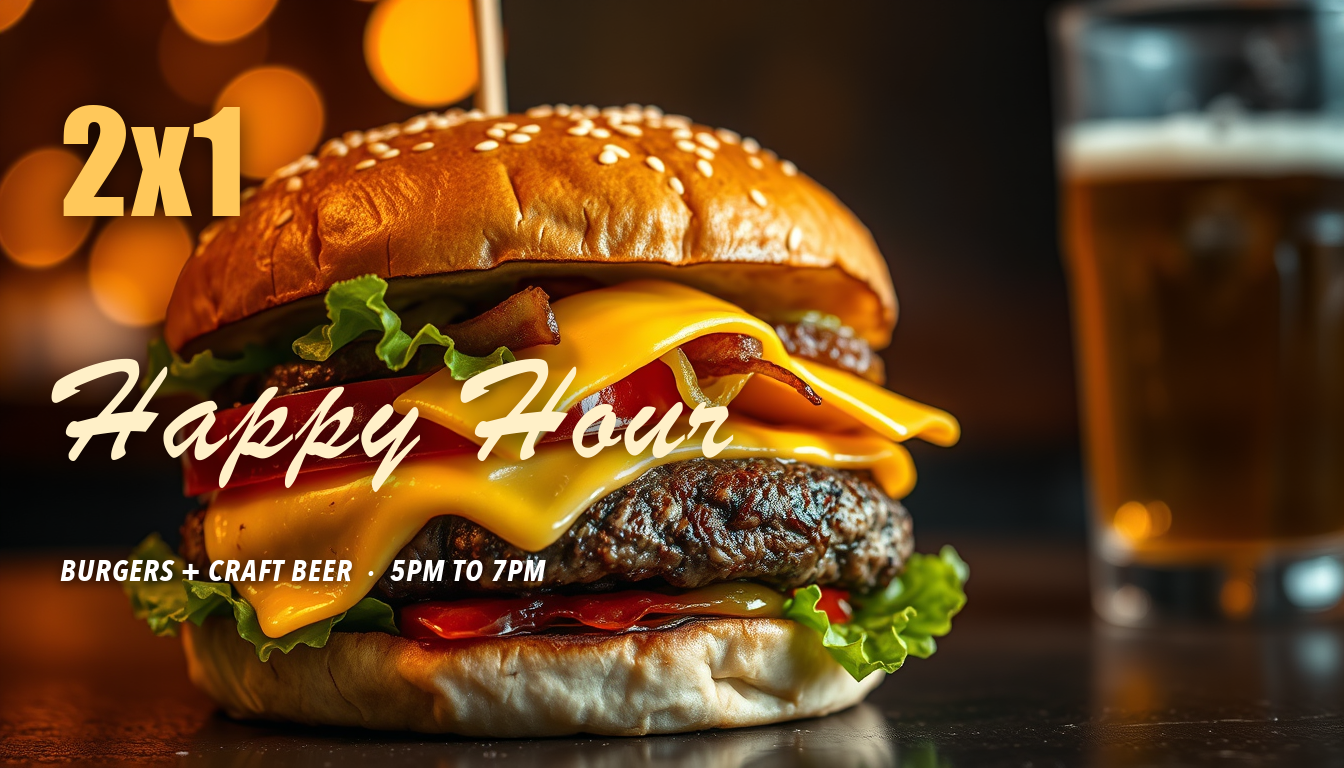 Banner Happy Hour hamburguesas y cerveza generado por QDS Intelligence