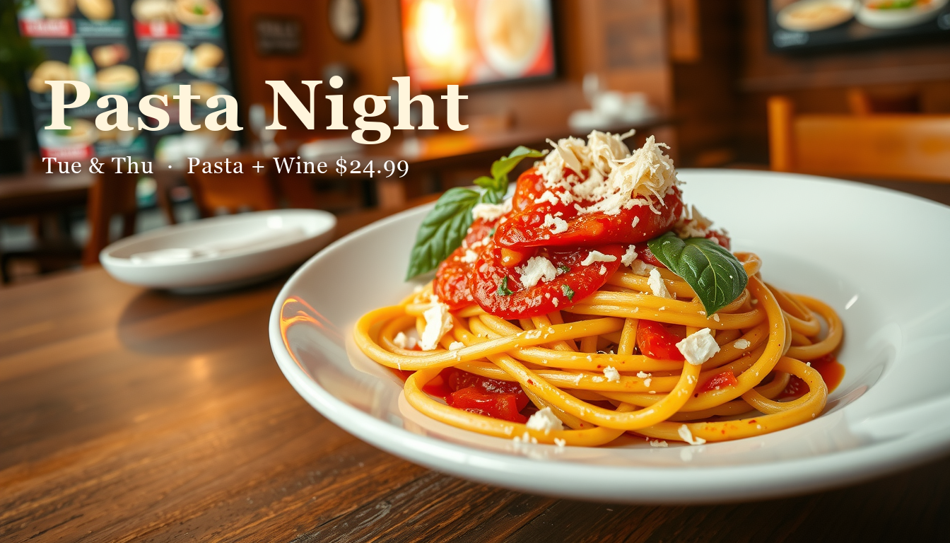 Banner Pasta Night restaurante italiano generado por QDS Intelligence